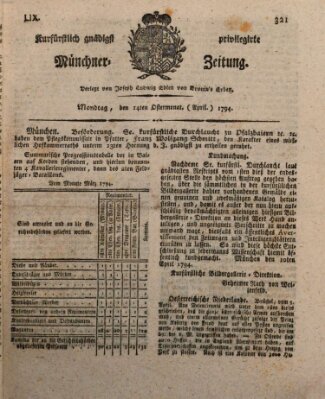 Kurfürstlich gnädigst privilegirte Münchner-Zeitung (Süddeutsche Presse) Montag 14. April 1794