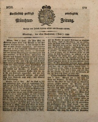 Kurfürstlich gnädigst privilegirte Münchner-Zeitung (Süddeutsche Presse) Montag 16. Juni 1794