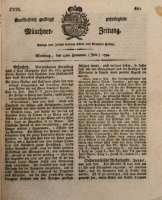 Kurfürstlich gnädigst privilegirte Münchner-Zeitung (Süddeutsche Presse) Montag 14. Juli 1794