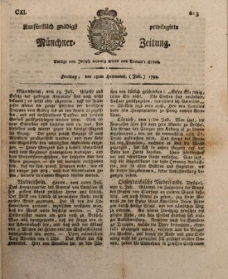 Kurfürstlich gnädigst privilegirte Münchner-Zeitung (Süddeutsche Presse) Freitag 18. Juli 1794