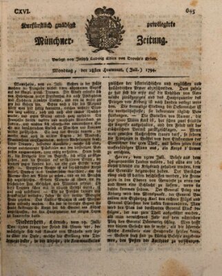 Kurfürstlich gnädigst privilegirte Münchner-Zeitung (Süddeutsche Presse) Montag 28. Juli 1794