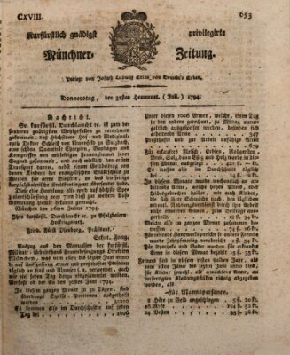 Kurfürstlich gnädigst privilegirte Münchner-Zeitung (Süddeutsche Presse) Donnerstag 31. Juli 1794