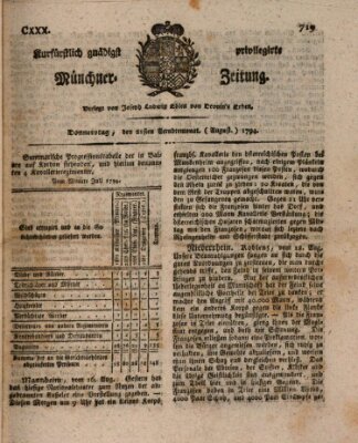 Kurfürstlich gnädigst privilegirte Münchner-Zeitung (Süddeutsche Presse) Donnerstag 21. August 1794