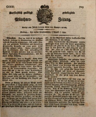 Kurfürstlich gnädigst privilegirte Münchner-Zeitung (Süddeutsche Presse) Freitag 22. August 1794