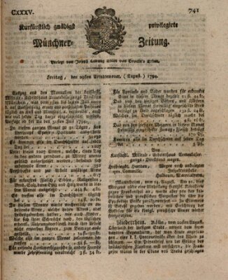 Kurfürstlich gnädigst privilegirte Münchner-Zeitung (Süddeutsche Presse) Freitag 29. August 1794