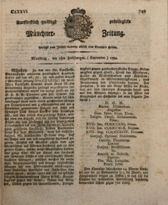 Kurfürstlich gnädigst privilegirte Münchner-Zeitung (Süddeutsche Presse) Montag 1. September 1794