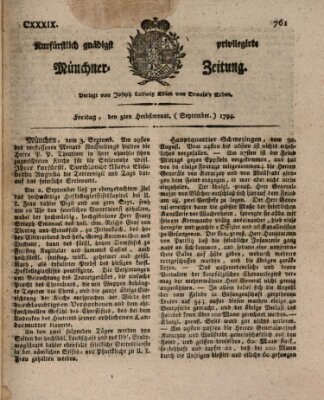 Kurfürstlich gnädigst privilegirte Münchner-Zeitung (Süddeutsche Presse) Freitag 5. September 1794