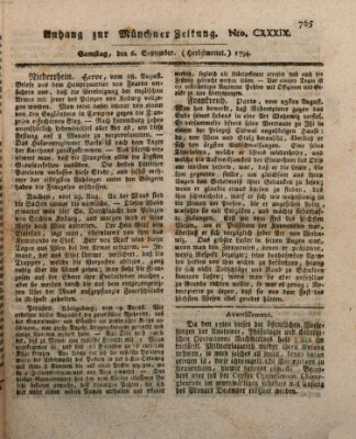 Kurfürstlich gnädigst privilegirte Münchner-Zeitung (Süddeutsche Presse) Samstag 6. September 1794