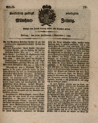 Kurfürstlich gnädigst privilegirte Münchner-Zeitung (Süddeutsche Presse) Freitag 12. September 1794