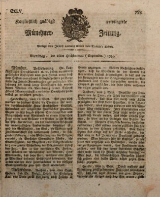 Kurfürstlich gnädigst privilegirte Münchner-Zeitung (Süddeutsche Presse) Dienstag 16. September 1794