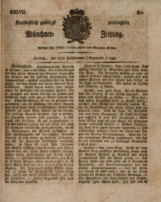 Kurfürstlich gnädigst privilegirte Münchner-Zeitung (Süddeutsche Presse) Freitag 19. September 1794