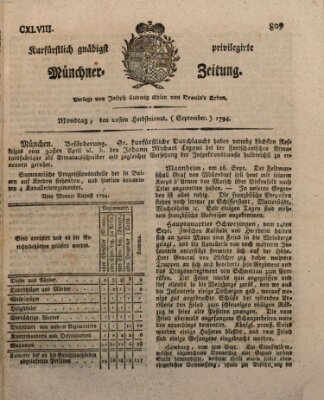 Kurfürstlich gnädigst privilegirte Münchner-Zeitung (Süddeutsche Presse) Montag 22. September 1794