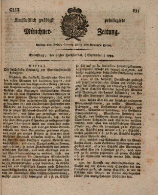 Kurfürstlich gnädigst privilegirte Münchner-Zeitung (Süddeutsche Presse) Dienstag 30. September 1794