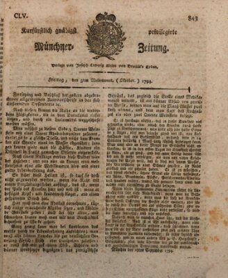 Kurfürstlich gnädigst privilegirte Münchner-Zeitung (Süddeutsche Presse) Freitag 3. Oktober 1794