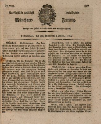 Kurfürstlich gnädigst privilegirte Münchner-Zeitung (Süddeutsche Presse) Donnerstag 9. Oktober 1794