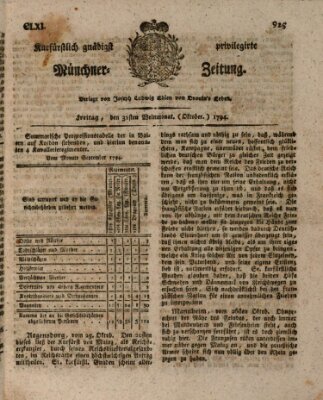 Kurfürstlich gnädigst privilegirte Münchner-Zeitung (Süddeutsche Presse) Freitag 31. Oktober 1794