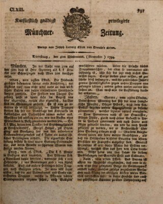 Kurfürstlich gnädigst privilegirte Münchner-Zeitung (Süddeutsche Presse) Dienstag 4. November 1794