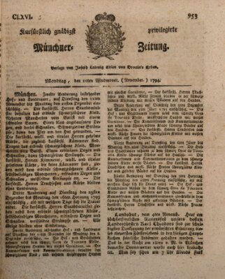 Kurfürstlich gnädigst privilegirte Münchner-Zeitung (Süddeutsche Presse) Montag 10. November 1794