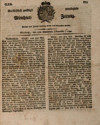 Kurfürstlich gnädigst privilegirte Münchner-Zeitung (Süddeutsche Presse) Montag 17. November 1794