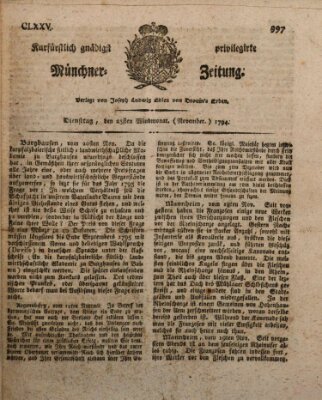 Kurfürstlich gnädigst privilegirte Münchner-Zeitung (Süddeutsche Presse) Dienstag 25. November 1794