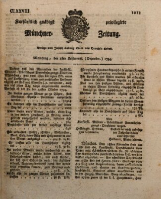 Kurfürstlich gnädigst privilegirte Münchner-Zeitung (Süddeutsche Presse) Montag 1. Dezember 1794