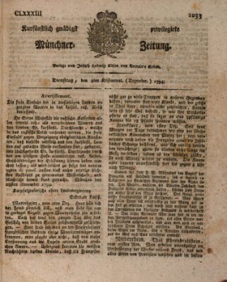 Kurfürstlich gnädigst privilegirte Münchner-Zeitung (Süddeutsche Presse) Dienstag 9. Dezember 1794