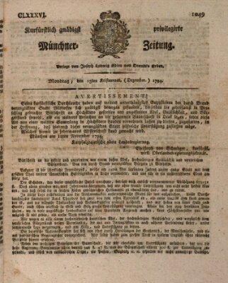 Kurfürstlich gnädigst privilegirte Münchner-Zeitung (Süddeutsche Presse) Montag 15. Dezember 1794