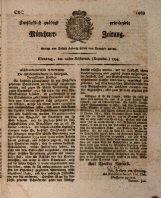 Kurfürstlich gnädigst privilegirte Münchner-Zeitung (Süddeutsche Presse) Montag 22. Dezember 1794