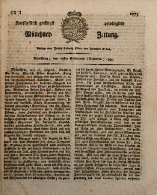 Kurfürstlich gnädigst privilegirte Münchner-Zeitung (Süddeutsche Presse) Dienstag 23. Dezember 1794