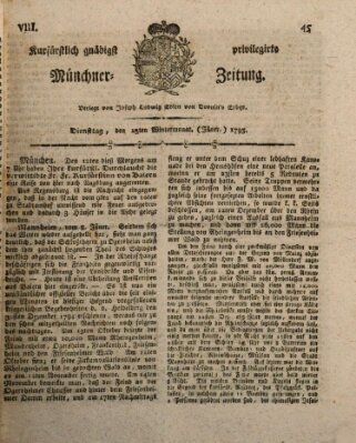 Kurfürstlich gnädigst privilegirte Münchner-Zeitung (Süddeutsche Presse) Dienstag 13. Januar 1795