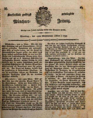 Kurfürstlich gnädigst privilegirte Münchner-Zeitung (Süddeutsche Presse) Montag 19. Januar 1795