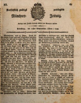 Kurfürstlich gnädigst privilegirte Münchner-Zeitung (Süddeutsche Presse) Dienstag 20. Januar 1795