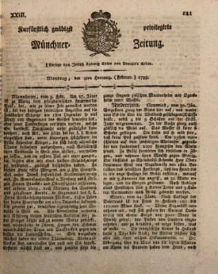 Kurfürstlich gnädigst privilegirte Münchner-Zeitung (Süddeutsche Presse) Montag 9. Februar 1795