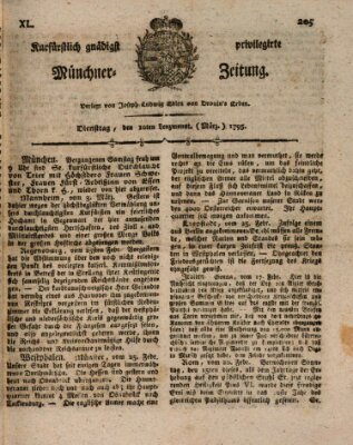 Kurfürstlich gnädigst privilegirte Münchner-Zeitung (Süddeutsche Presse) Dienstag 10. März 1795