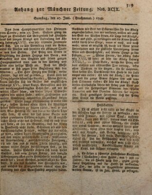 Kurfürstlich gnädigst privilegirte Münchner-Zeitung (Süddeutsche Presse) Samstag 27. Juni 1795