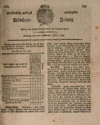 Kurfürstlich gnädigst privilegirte Münchner-Zeitung (Süddeutsche Presse) Freitag 3. Juli 1795