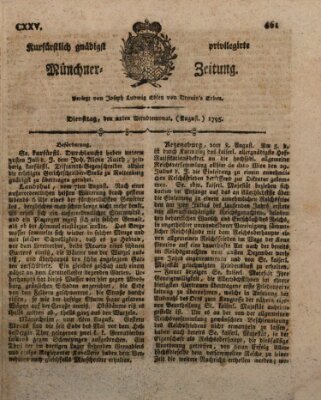 Kurfürstlich gnädigst privilegirte Münchner-Zeitung (Süddeutsche Presse) Dienstag 11. August 1795