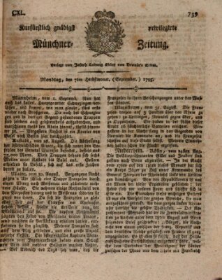 Kurfürstlich gnädigst privilegirte Münchner-Zeitung (Süddeutsche Presse) Montag 7. September 1795