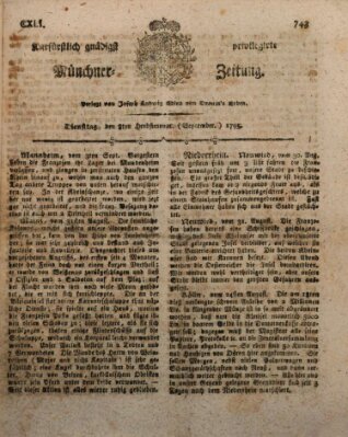 Kurfürstlich gnädigst privilegirte Münchner-Zeitung (Süddeutsche Presse) Dienstag 8. September 1795