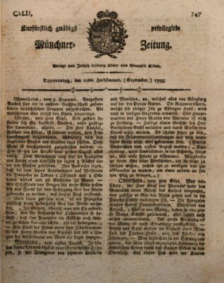 Kurfürstlich gnädigst privilegirte Münchner-Zeitung (Süddeutsche Presse) Donnerstag 10. September 1795