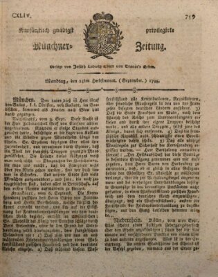 Kurfürstlich gnädigst privilegirte Münchner-Zeitung (Süddeutsche Presse) Montag 14. September 1795