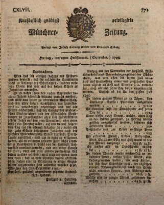 Kurfürstlich gnädigst privilegirte Münchner-Zeitung (Süddeutsche Presse) Freitag 18. September 1795