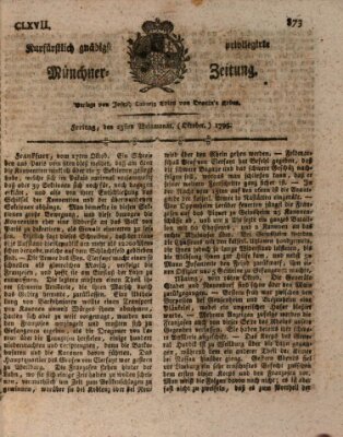 Kurfürstlich gnädigst privilegirte Münchner-Zeitung (Süddeutsche Presse) Freitag 23. Oktober 1795