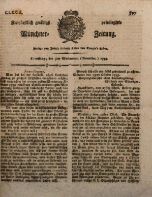 Kurfürstlich gnädigst privilegirte Münchner-Zeitung (Süddeutsche Presse) Dienstag 3. November 1795