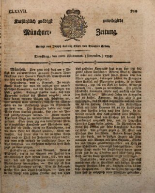 Kurfürstlich gnädigst privilegirte Münchner-Zeitung (Süddeutsche Presse) Dienstag 10. November 1795