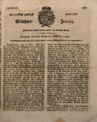 Kurfürstlich gnädigst privilegirte Münchner-Zeitung (Süddeutsche Presse) Montag 23. November 1795