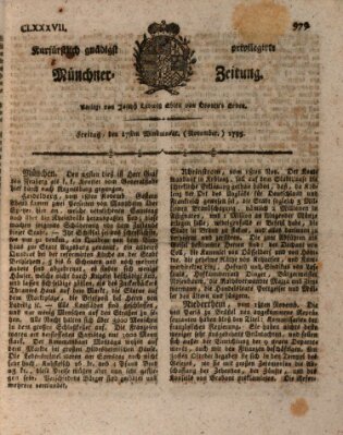 Kurfürstlich gnädigst privilegirte Münchner-Zeitung (Süddeutsche Presse) Freitag 27. November 1795