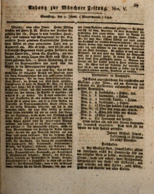 Kurfürstlich gnädigst privilegirte Münchner-Zeitung (Süddeutsche Presse) Samstag 9. Januar 1796