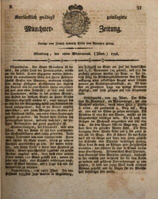 Kurfürstlich gnädigst privilegirte Münchner-Zeitung (Süddeutsche Presse) Montag 18. Januar 1796