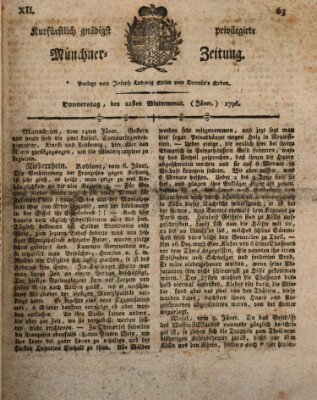 Kurfürstlich gnädigst privilegirte Münchner-Zeitung (Süddeutsche Presse) Donnerstag 21. Januar 1796